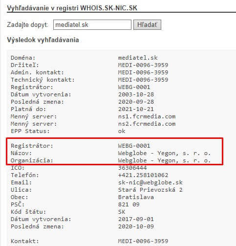 Vyhľadávanie domény v registri WHOIS.SK-NIC.SK 